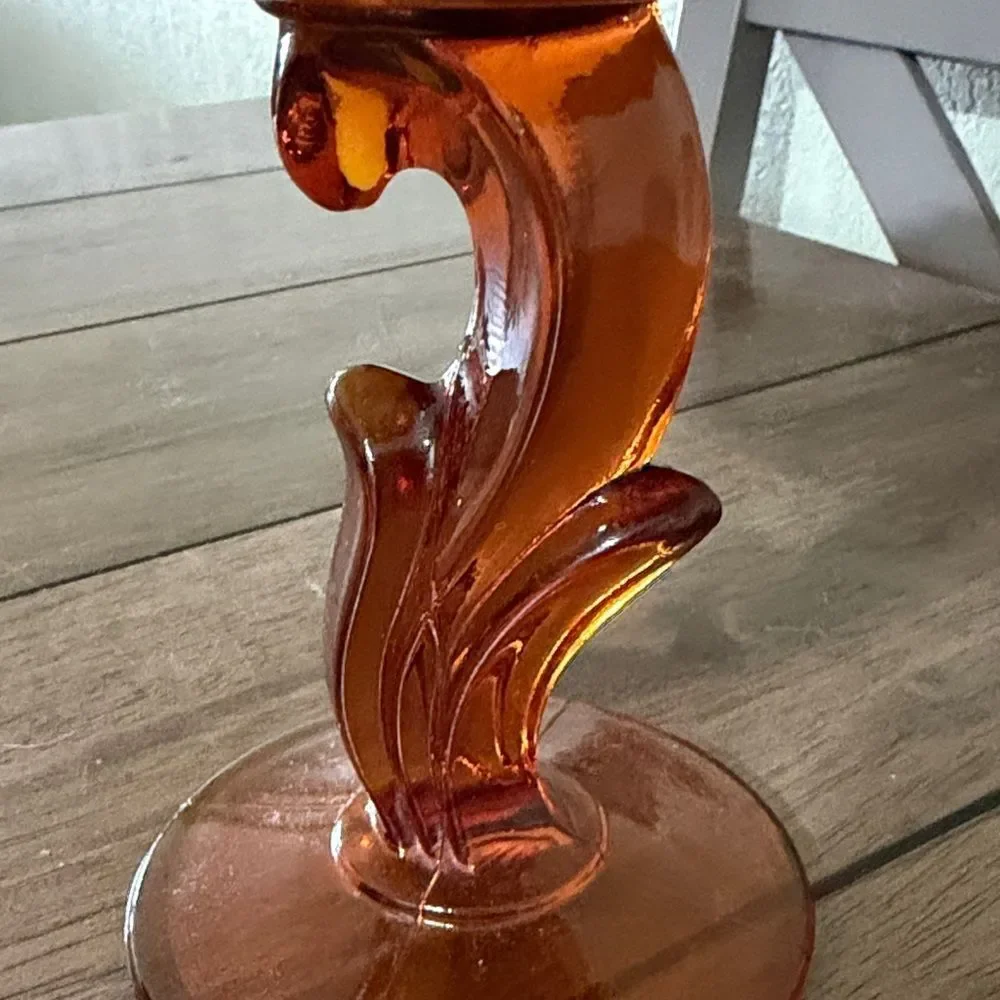 Vintage Amber Glass Compote Dish Indiana Glass Lotus Blossom 1960s